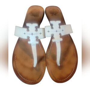 Tory Burch Women's Moore 2 Off White Tumbled Leather Thong Sandals Sz 10